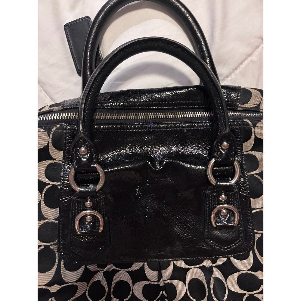 Coach Signature Satchel Carryall Tote Black Gray Patent Leather F15440 - Picture 5 of 16